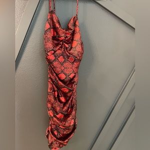RED SNAKE PRINT MINI DRESS